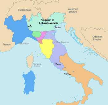 Italy in 1843, a divided nation with Austria controlling the north