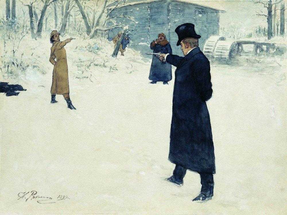 Eugene Onegin and Vladimir Lensky's duel by Ilya Repin